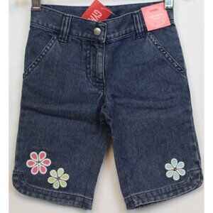 NEW 2008 Gymboree Palm Springs Denim Capris Shorts sz 3 Flower Daisy Adjustable